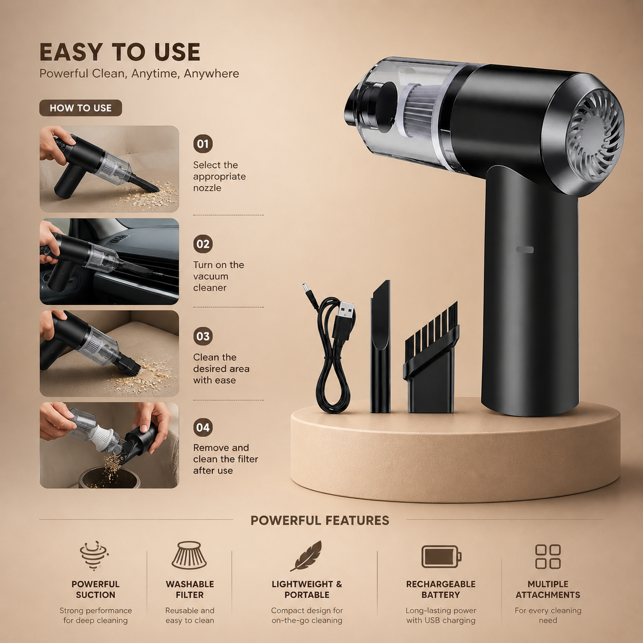 QuickClean 2-in-1 Mini Vacuum
