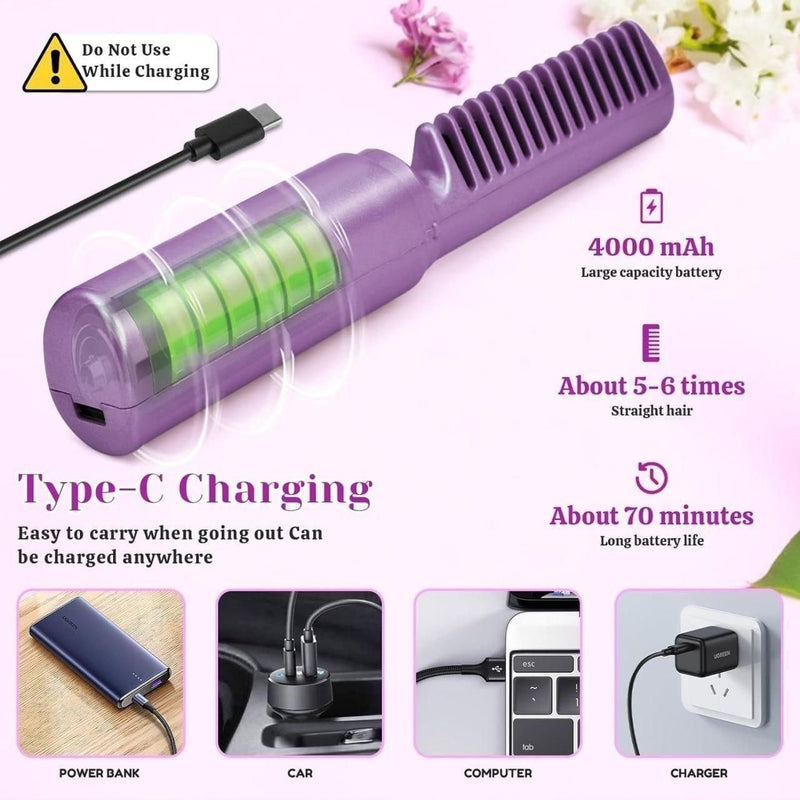 Mini Rechargeable Hair Straightener & Hot Comb (Flat 40% Off) + Free Delivery